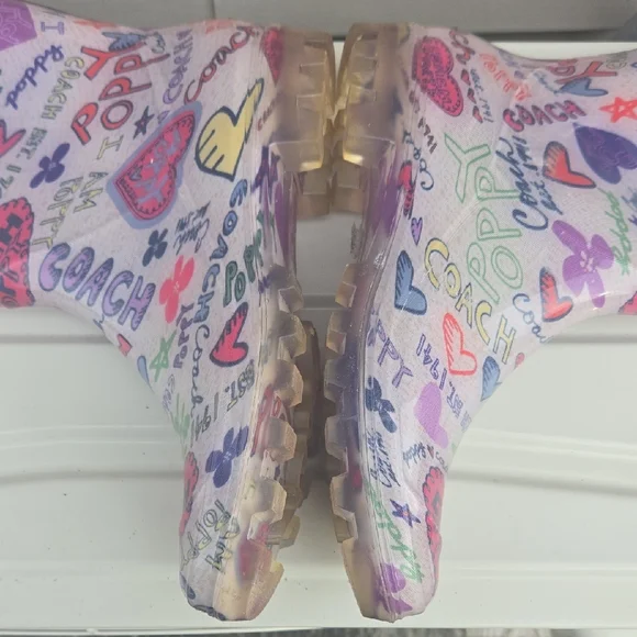 Coach Women's Pink Logo Heart Print Rain Boots - Picture 11 of 16